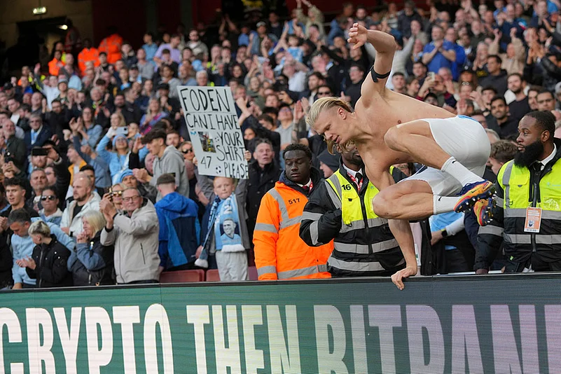 Britain soccer Premier League 2025-26 Arsenal Vs Manchester City match pics_Erling Haaland