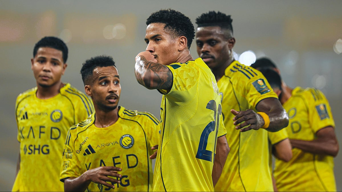 X : Al Nassr players celebrate the goal in their Saudi King's Cup match.