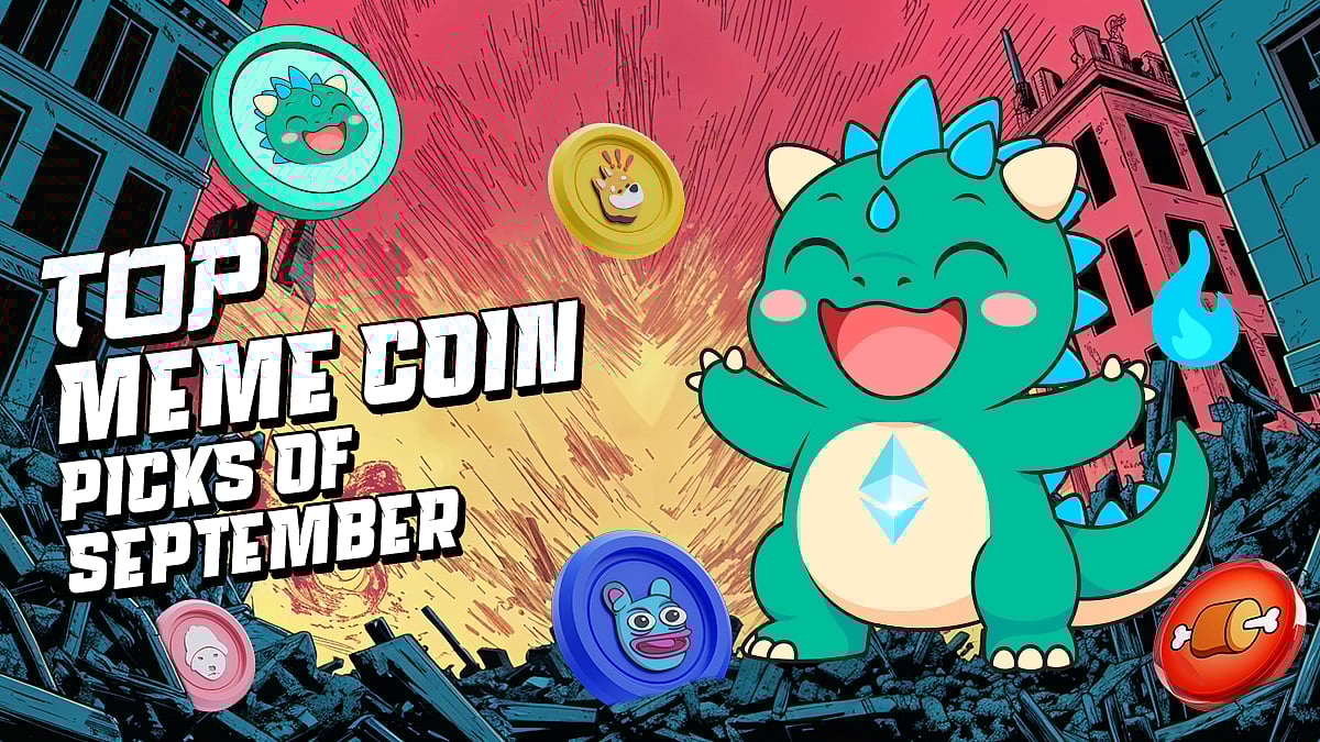 Cartoon dragon and coins with text TOP MEME COIN PICKS OF SEPTEMBER.