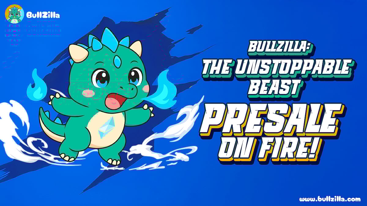 A cartoon green dinosaur with BullZilla, and PRESALE ON FIRE! text.