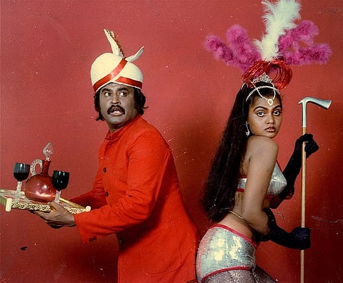 Silk Smitha and Rajinikanth in a Tamil film