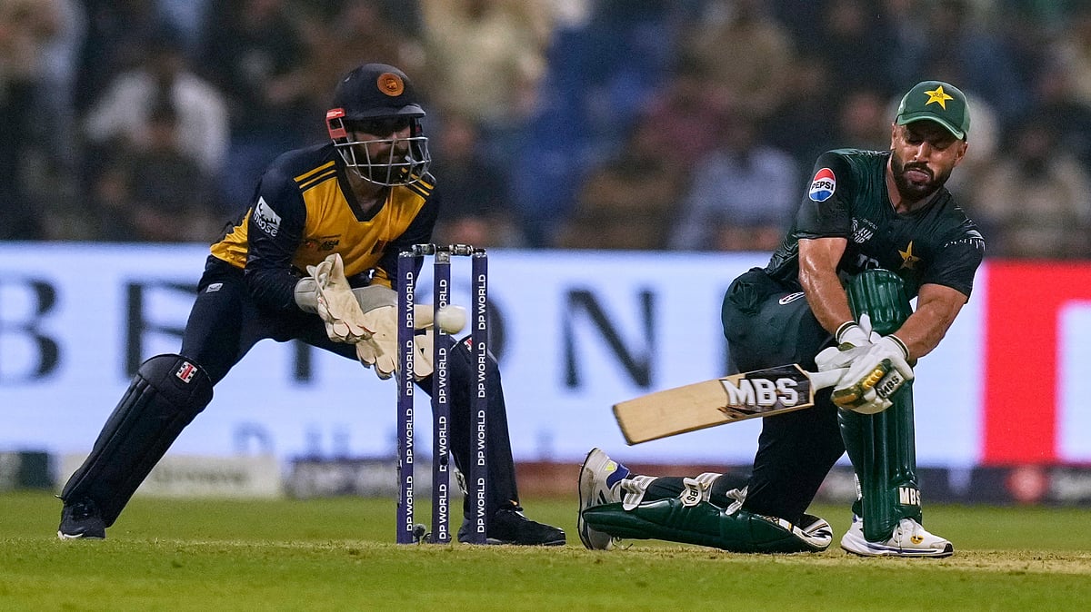| Photo: AP/Altaf Qadri : Pakistan's Mohammad Nawaz plays a shot during the Asia Cup cricket match between Pakistan and Sri Lanka at Zayed Cricket Stadium in Abu Dhabi, United Arab Emirates, Tuesday, Sept. 23, 2025.