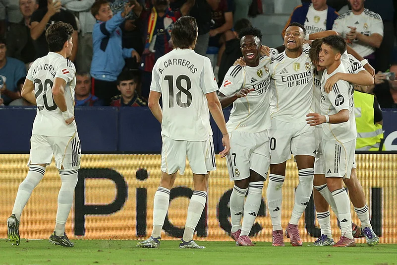 Spain soccer La Liga 2025-26 Levante UD Vs Real Madrid match pics_Kylian Mbappe