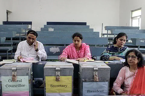 Voting at Ramjas college for 2025 DUSU Elections