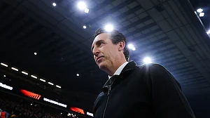 Unai Emery looks on as Aston Villa defeat Bologna 1-0 in the Europa League at Villa Park.