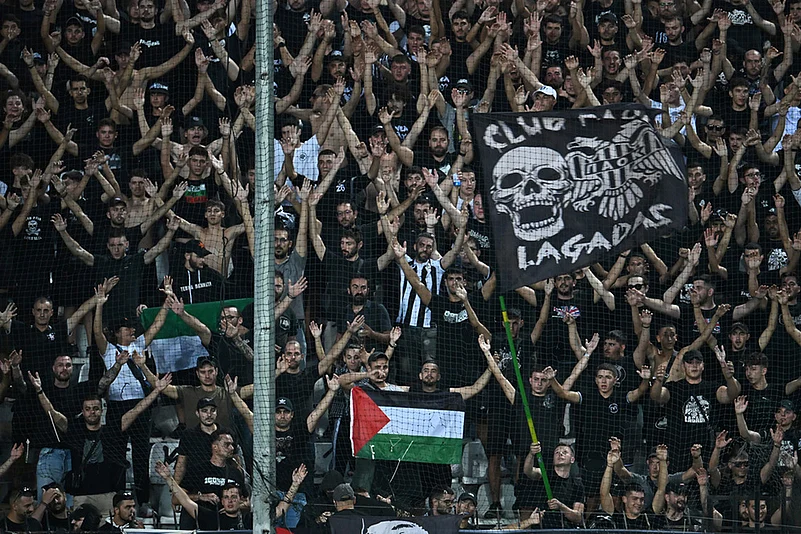 Europa League 2025-26 Soccer POAK FC Vs Maccabi Tel Aviv_Palestinian Flag