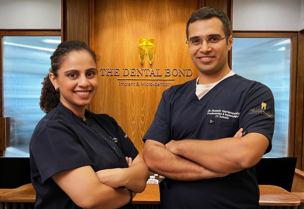 Dr. Farhath Sayed (MDS Endodontics, Microscopic Specialist), and Dr. Husain Harianawala (MDS Prosthodontics, ITI Implant Scholar) co-founders at The Dental Bond