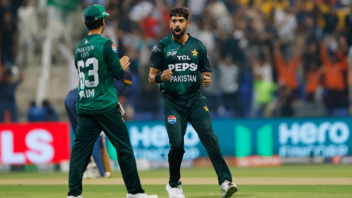 Haris Rauf celebrates a wicket for Pakistan against Bangladesh in Asia Cup 2025.