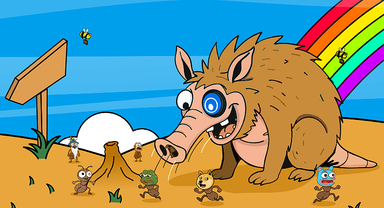 Snorter (SNORT) crypto coin image with cartoon rainbow