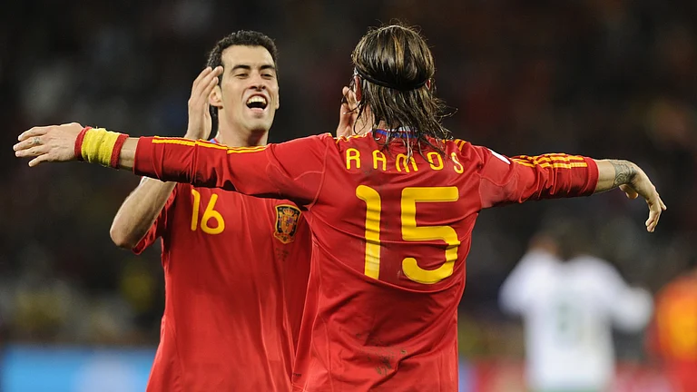File photo of Sergio Busquets and Sergio Ramos in action for Spain. - File