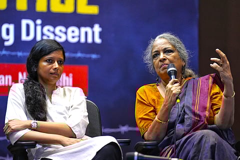 Adv Warisha Farasat and Adv Nitya Ramakrishnan at the Public Meeting 'Longing For Justice' at Jawahar Bhawan