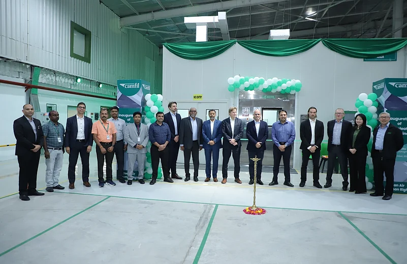Group of people standing for Camfils New Manesar Facility opening