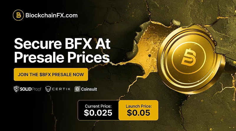 BFX token presale ad showing $0.025 current price and $0.05 launch price