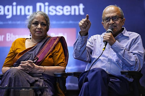 Adv Nitya Ramakrishnan and Adv Prashant Bhushan at the Public Meeting 'Longing For Justice' at Jawahar Bhawan