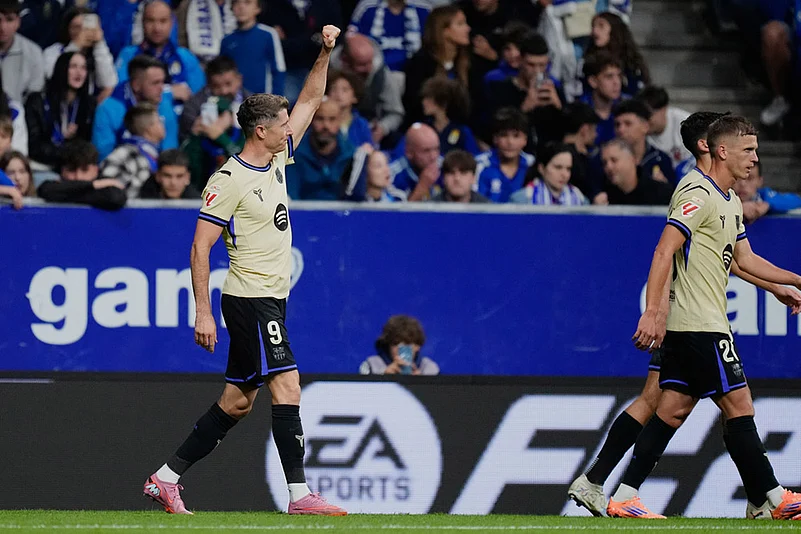 Spain soccer La liga match Real Oviedo vs FC Barcelona: Robert Lewandowski