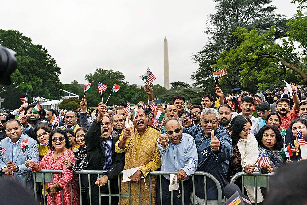 NRIs celebrate during Prime Minister Narendra Modi’s visit to the White House on June 22, 2023