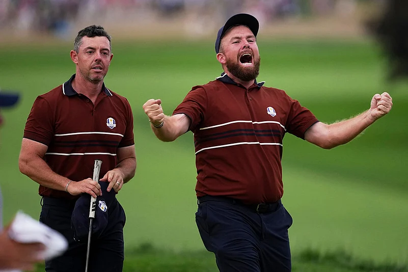 Ryder Cup Golf tournament 2025 Day 2 United States vs Europe_Shane Lowry and Rory McIlroy
