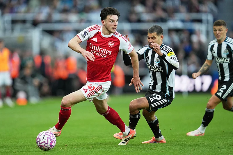 Britain soccer Premier League 2025-26 football match Newcastle United vs Arsenal_Declan Rice
