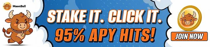 Cartoon bull promoting 95% APY staking with join now button