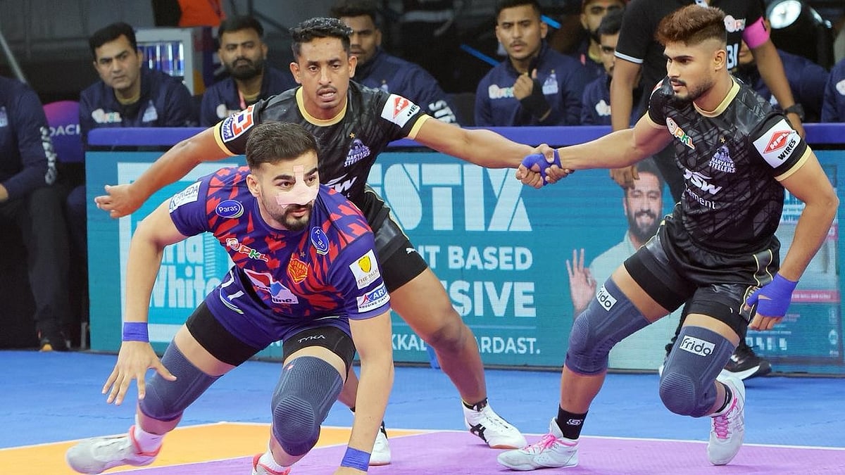 Pro Kabaddi : Action from the Pro Kabaddi League 2025 match between Dabang Delhi KC and Haryana Steelers in Chennai.