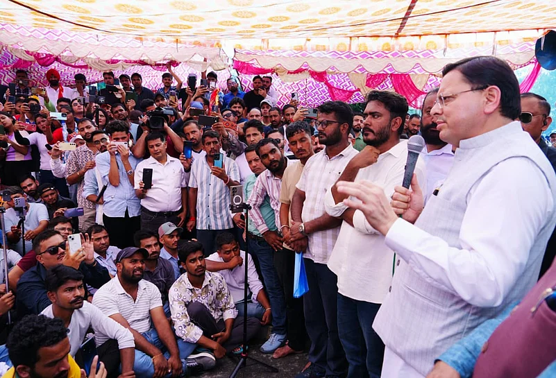 Uttarakhand CM Pushkar Singh Dhami at the youth protest