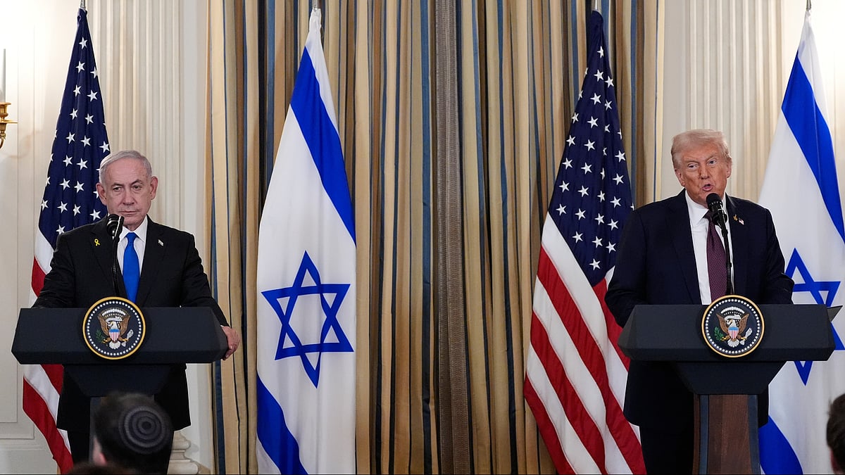 President Donald Trump speaks during a news conference with Israel's Prime Minister Benjamin Netanyahu in the State Dining Room of the White House, Monday, Sept. 29, 2025, in Washington.  - Alex Brandon, AP |