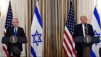 Alex Brandon, AP | : President Donald Trump speaks during a news conference with Israel's Prime Minister Benjamin Netanyahu in the State Dining Room of the White House, Monday, Sept. 29, 2025, in Washington. 