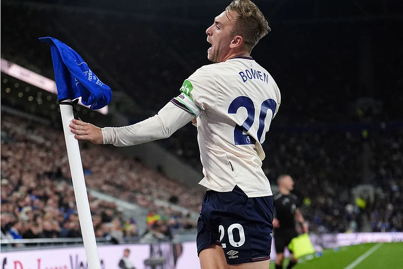 Britain soccer Premier League 2025-26 EPL match Everton vs West Ham United_Jarrod Bowen