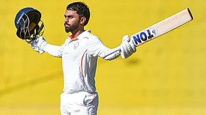 PTI : Atharva Taide celebrates his century on Day 1 of the Irani Cup 2025 match between Vidarbha and Rest of India, at Vidarbha Cricket Association Stadium in Nagpur.