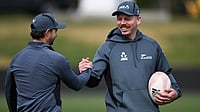 X/BLACKCAPS : NZ vs AUS 2nd T20I: New Zealand skipper Michael Bracewell all smiles in training.