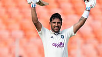 AP/Ajit Solanki : India's Dhruv Jurel celebrates after scoring a century on the second day of the first Test cricket match between India and West Indies at Narendra Modi Stadium.