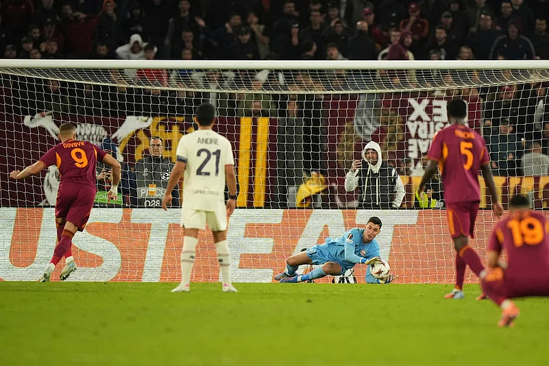 UEFA Europa League soccer match AS Roma vs Lille_Berke Özer saves a penalty