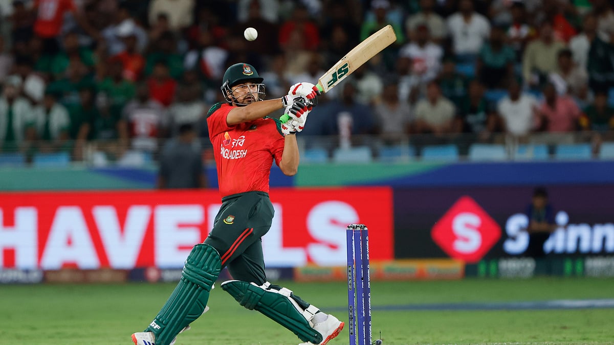 Bangladesh's Nurul Hasan plays a shot during the second T20I match against Afghanistan at the Sharjah Cricket Stadium.