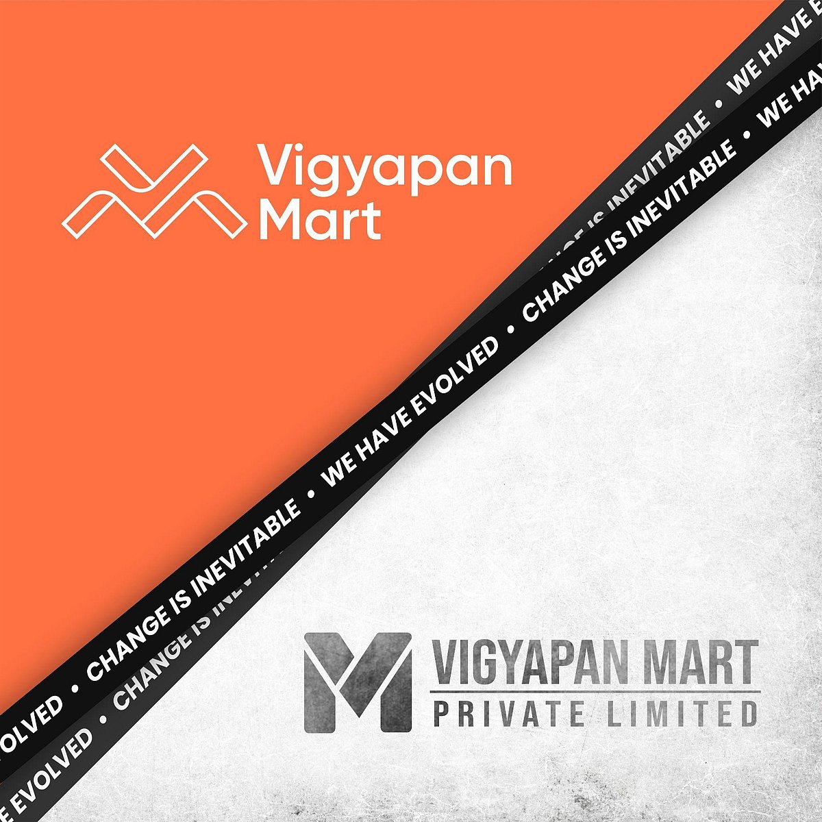 Advertisement for Vigyapan Mart with a logo and the slogan Change is inevitable. We have evolved.