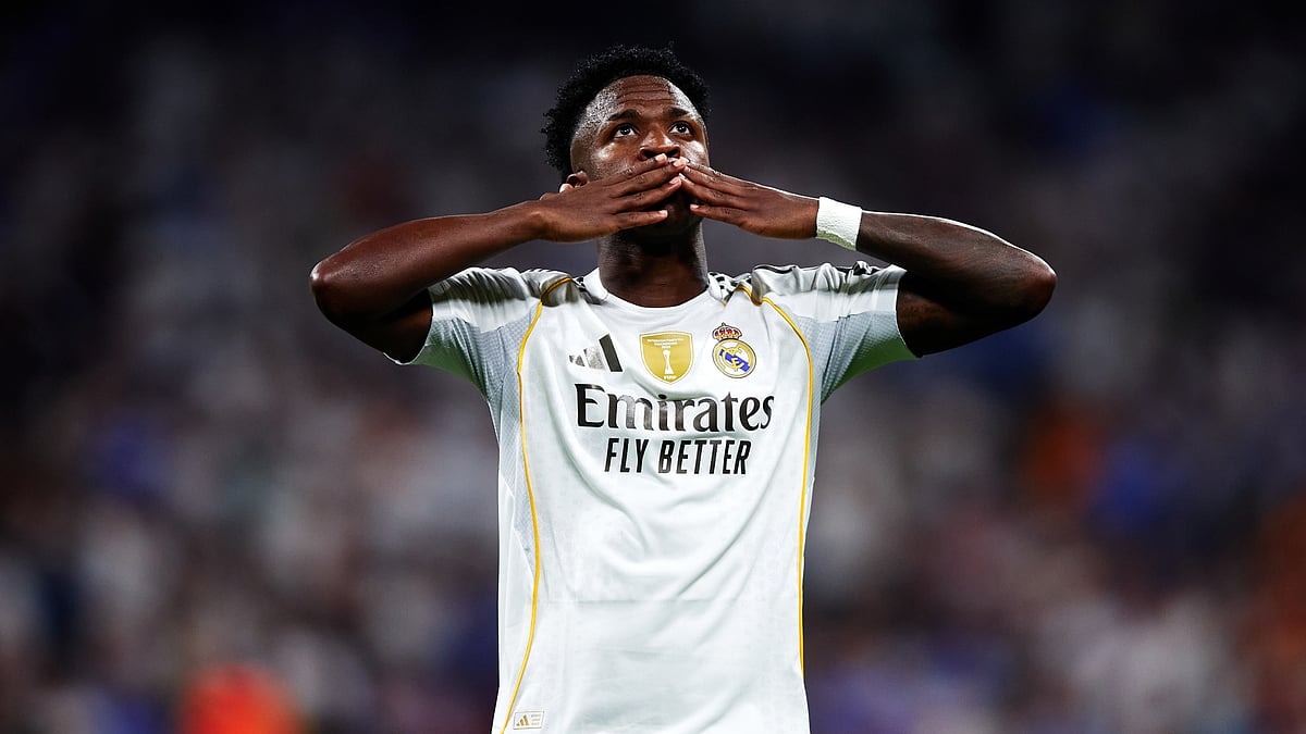 Vinicius Junior celebrates his first goal against Villarreal.