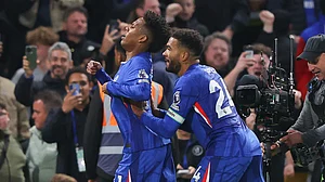 Estevao celebrates his late winner for Chelsea against Liverpool in English Premier League 2025-26.