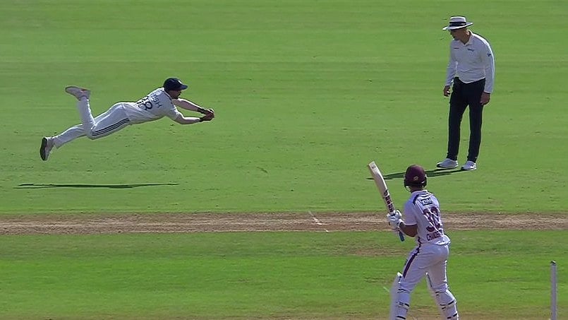 X/ BCCI : Nitish Kumar Reddy's Flying Catch Rocks West Indies