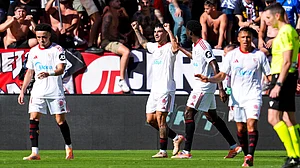 Sevilla celebrate their win over Barcelona in La Liga 2025-26.