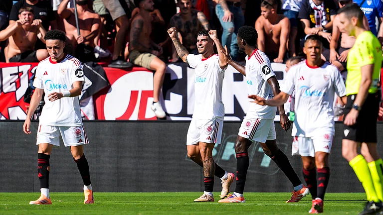 Sevilla celebrate their win over Barcelona in La Liga 2025-26. - null