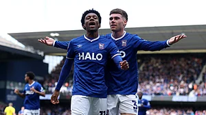 Jaden Philogene celebrates scoring for Ipswich Town