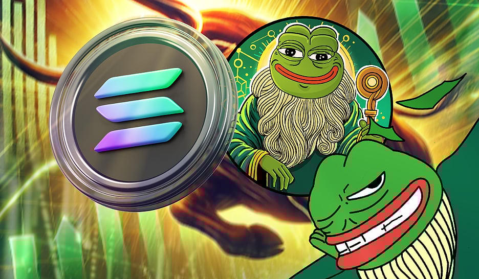 Cartoon illustration of Solana & Pepeto logo