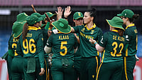 ICC : South Africa's Marizanne Kapp celebrates with teammates the wicket of New Zealand opener Suzie Bates during their ICC Women's World Cup match in Indore.