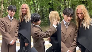 Instagram/dazedkorea : BTS V's sweet gesture towards actress Uma Thurman at the 2025 Paris Fashion Week
