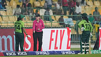 (AP Photo/Eranga Jayawardena) : Pakistan's captain Fatima Sana, left, speaks to umpire about the dismissal of Muneeba Ali, right, during the ICC Women's Cricket World Cup match between India and Pakistan at Premadasa Stadium in Colombo, Sri Lanka, Sunday, Oct, 5, 2025.