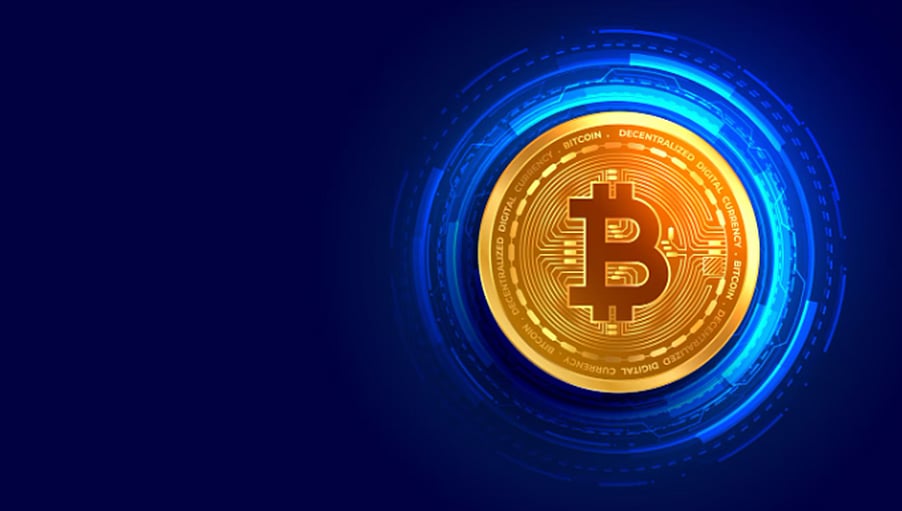 Bitcoin symbol on a blue background