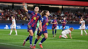 Barcelona Women's Ewa Pajor celebrates her goal against Bayern Munich in UEFA Women's Champions League 2025-26.