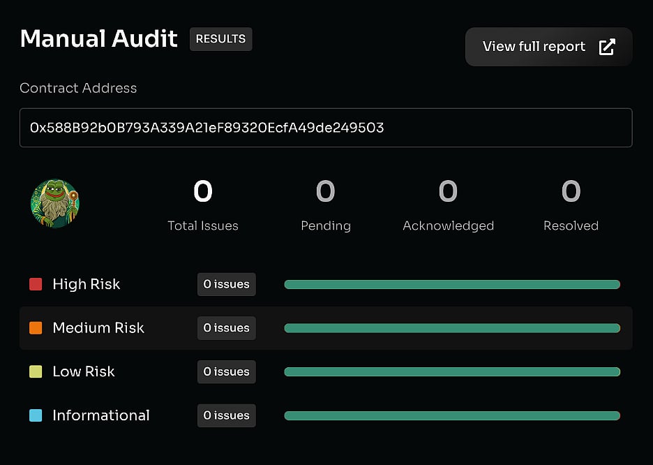 Manual Audit results showing zero issues, pending, acknowledged, and resolved items.