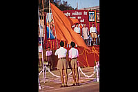 | Photo: Shailendra Yashwant : People Connect: RSS volunteers prepare for a stage show in Agra
