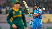 | Photo: AP/Aijaz Rahi : India's Richa Ghosh celebrates after scoring fifty runs during the ICC Women's Cricket World Cup match between India and South Africa at ACA-VDCA Cricket Stadium in Visakhapatnam, India, Thursday, Oct. 9, 2025. 