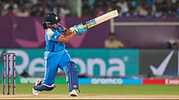 | Photo: AP/Aijaz Rahi : India's Richa Ghosh plays a shot during the ICC Women's Cricket World Cup match between India and South Africa at ACA-VDCA Cricket Stadium in Visakhapatnam, India, Thursday, Oct. 9, 2025.